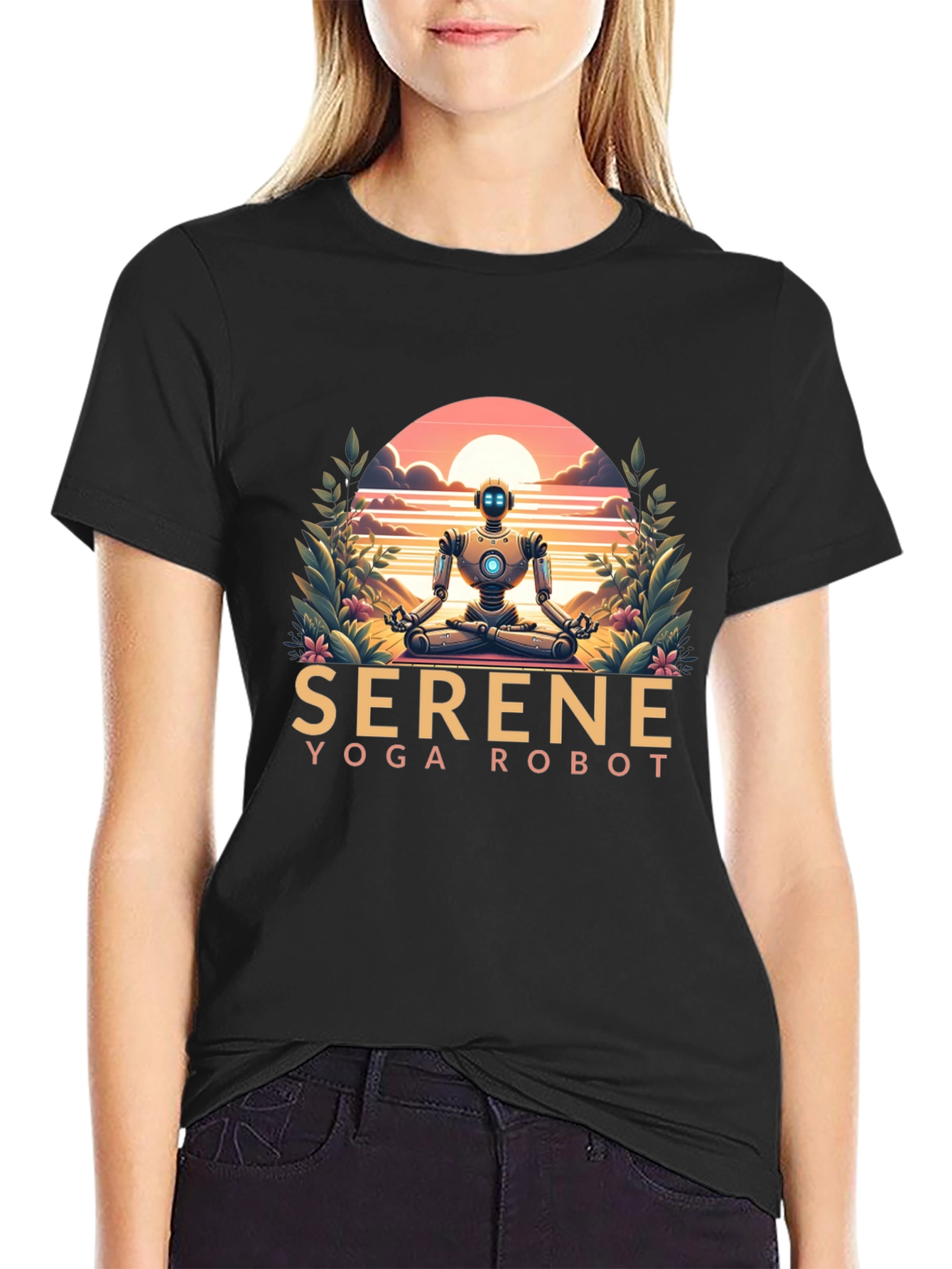 Serene Yoga Robot Graphic Tee