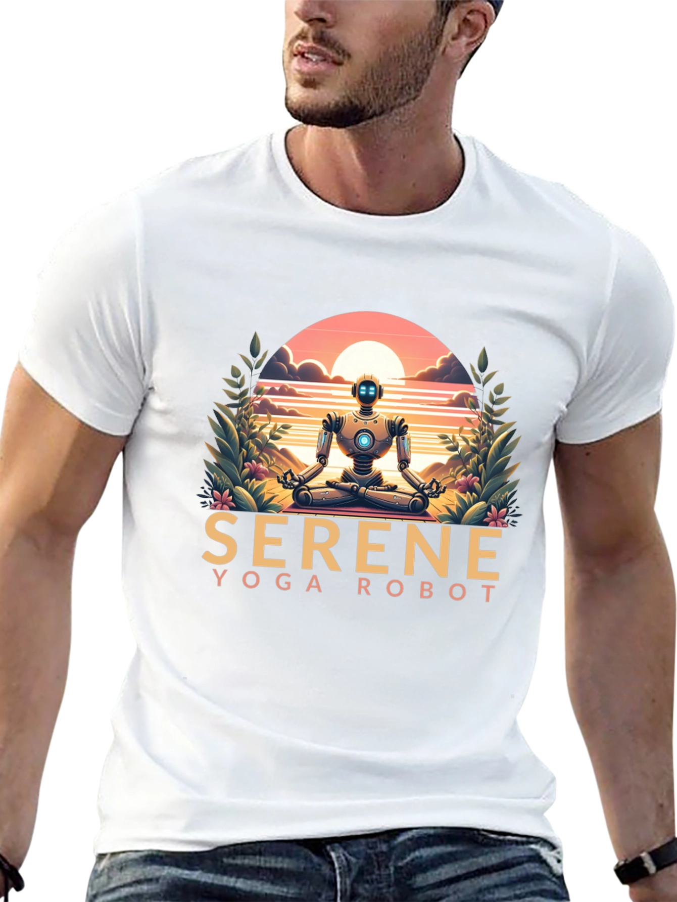 Serene Yoga Robot Graphic Tee