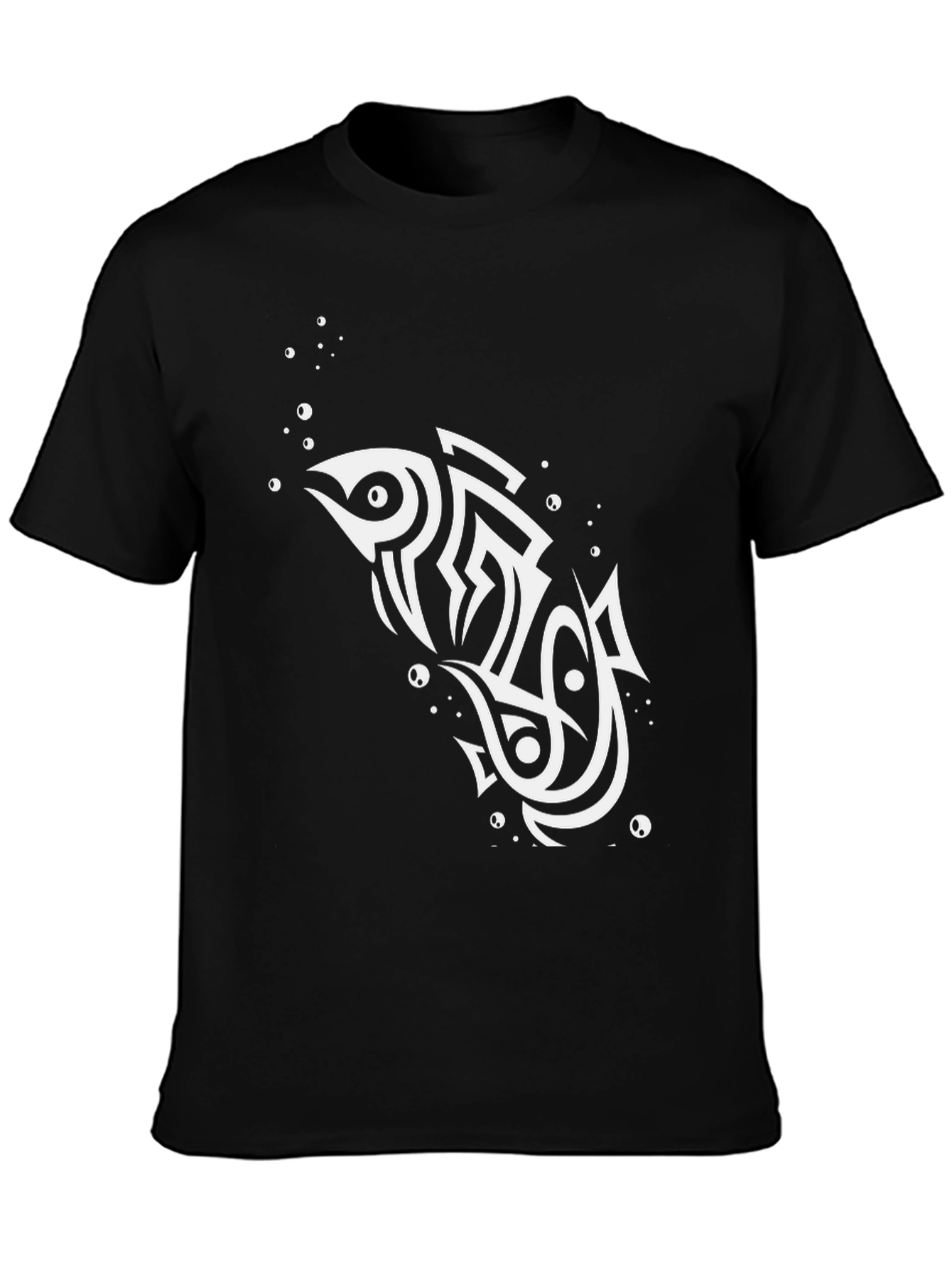 Tribal Fish Graphic Black T-Shirt