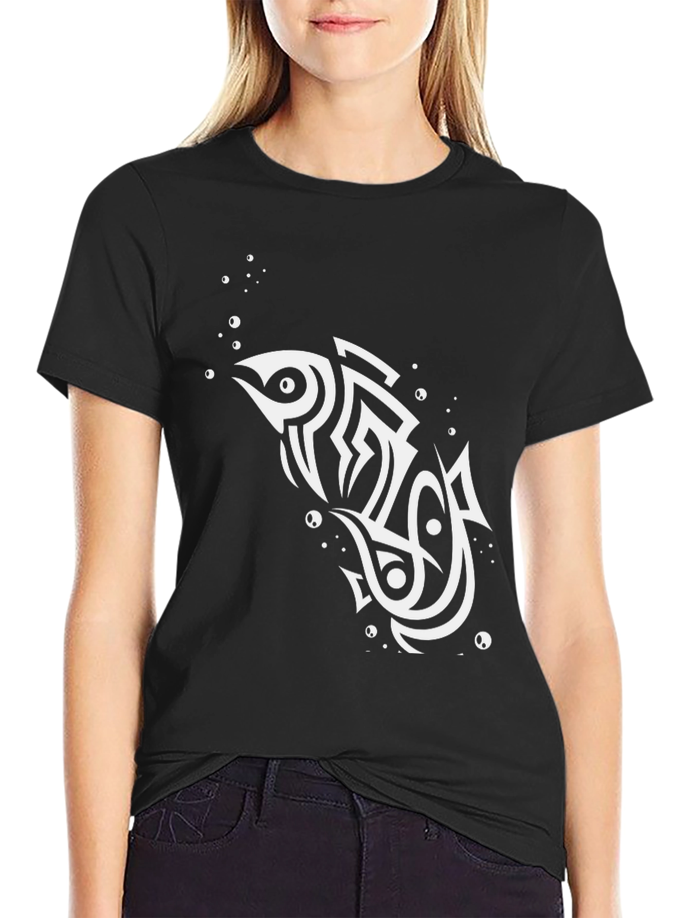 Tribal Fish Graphic Black T-Shirt