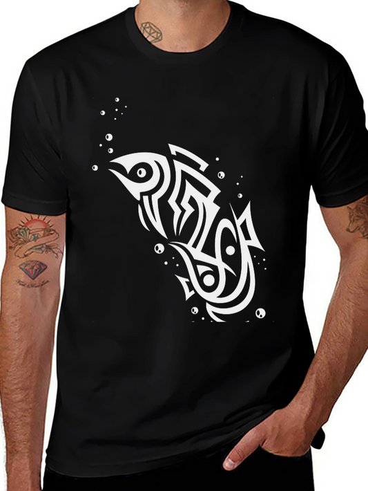 Tribal Fish Graphic Black T-Shirt