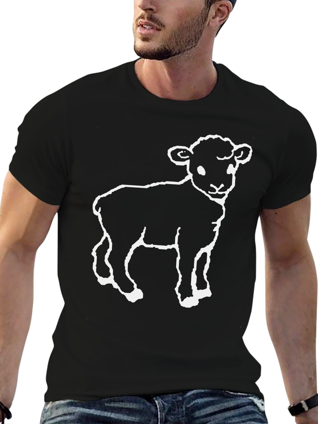 Lamb Graphic T-Shirt - Black Cotton Blend