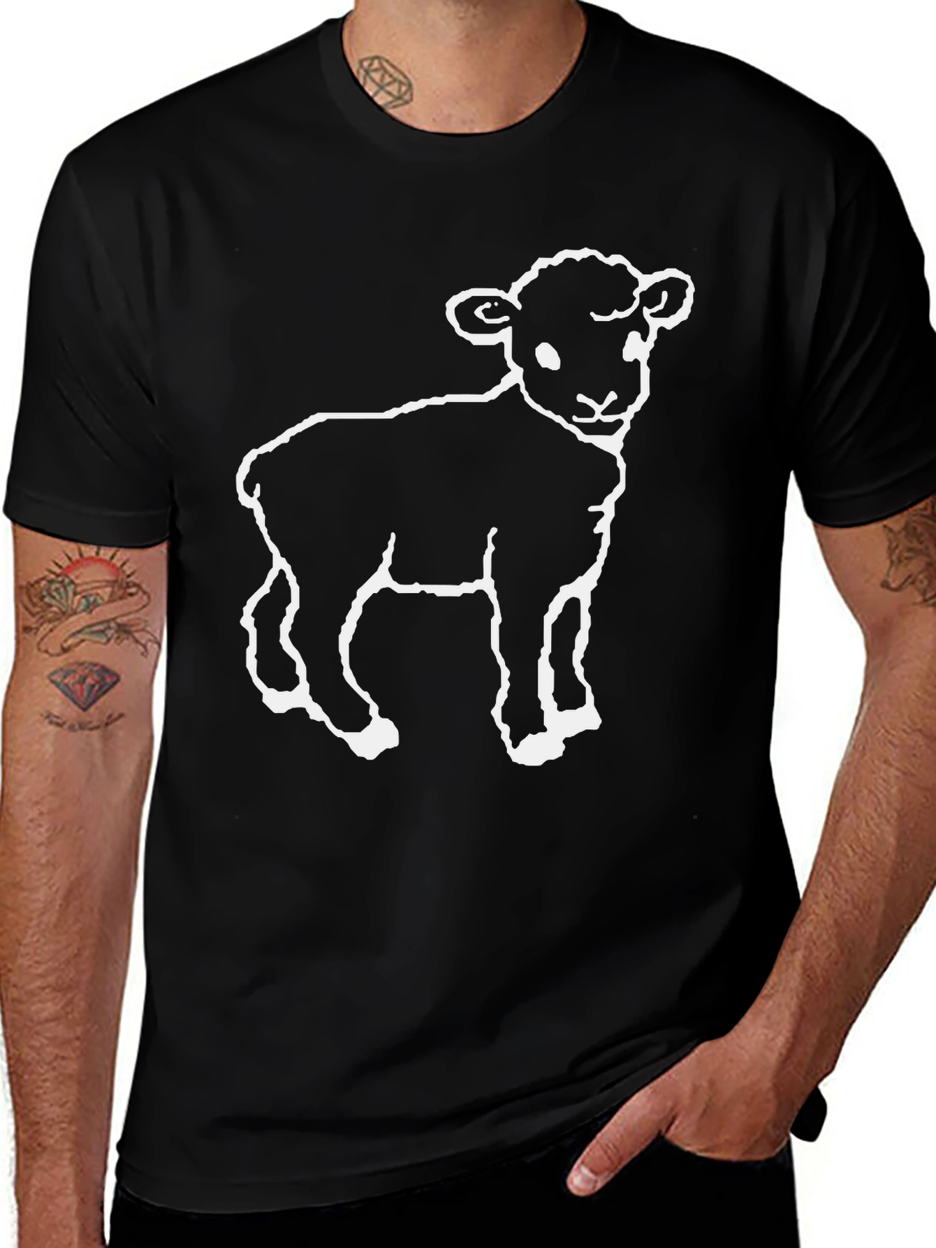 Lamb Graphic T-Shirt - Black Cotton Blend