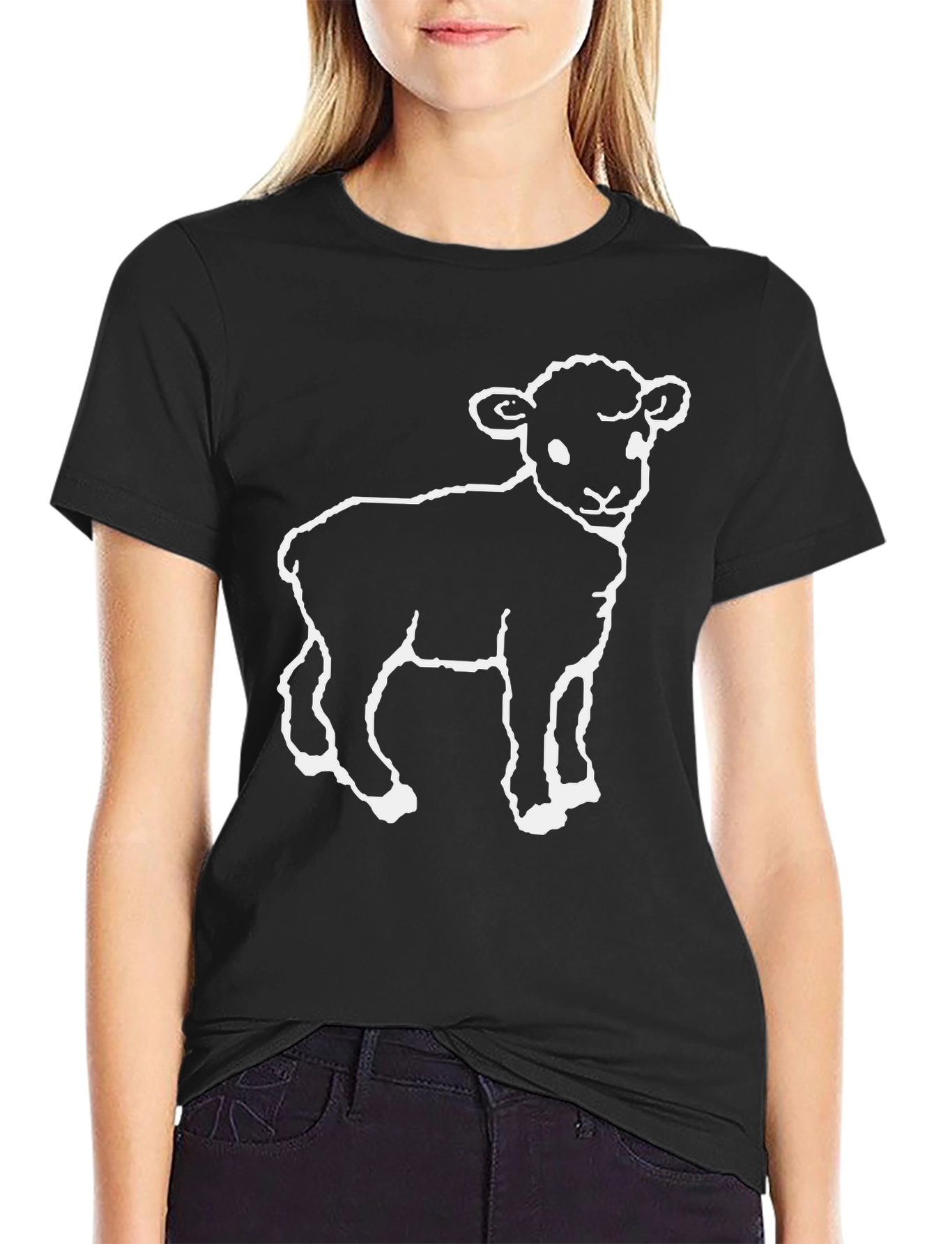Lamb Graphic T-Shirt - Black Cotton Blend