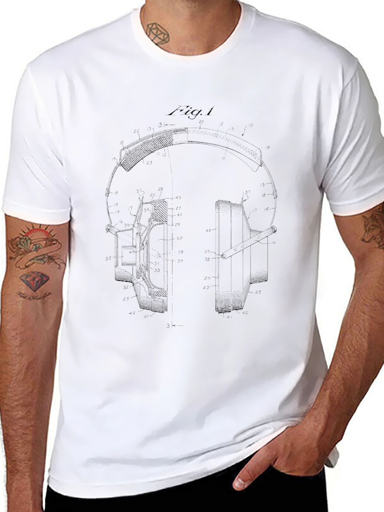 Headphone Blueprint Black T-Shirt