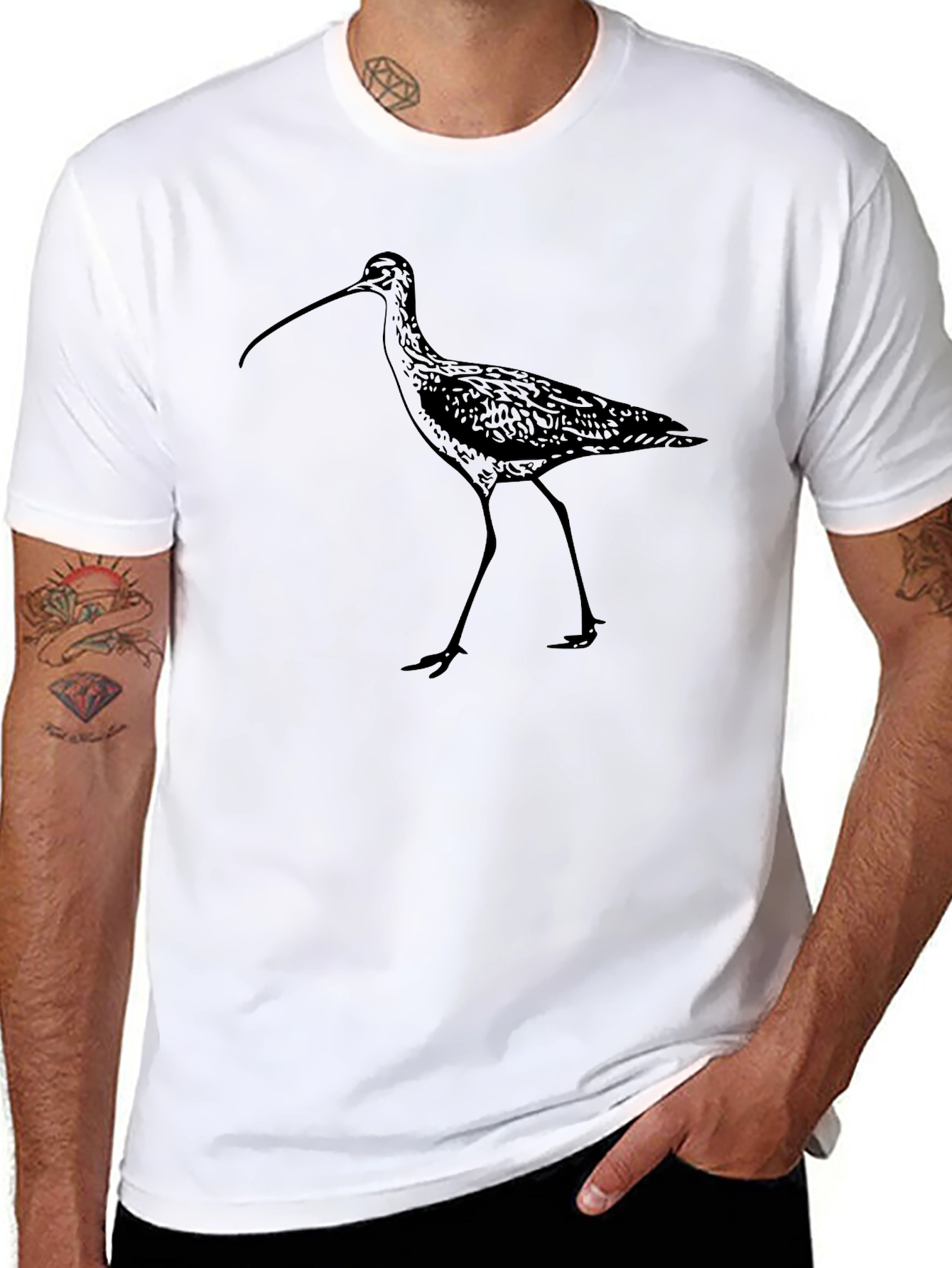 Stylish Bird Graphic Tee - Black