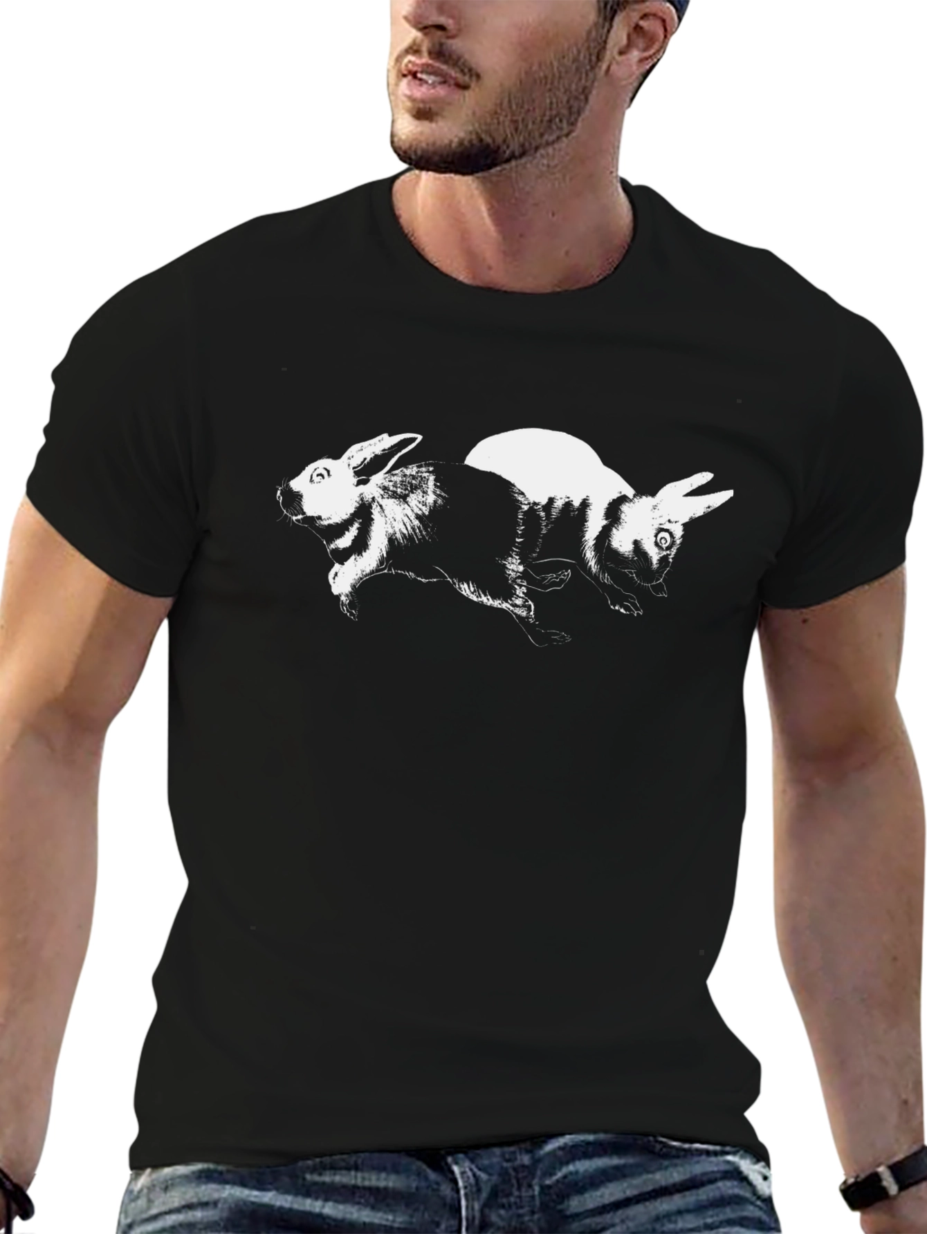 Rabbit Graphic Print Black T-Shirt
