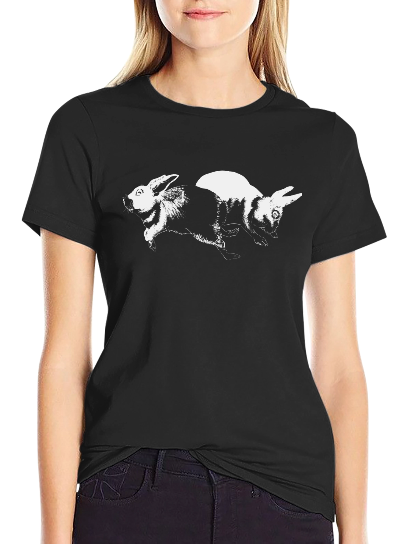 Rabbit Graphic Print Black T-Shirt