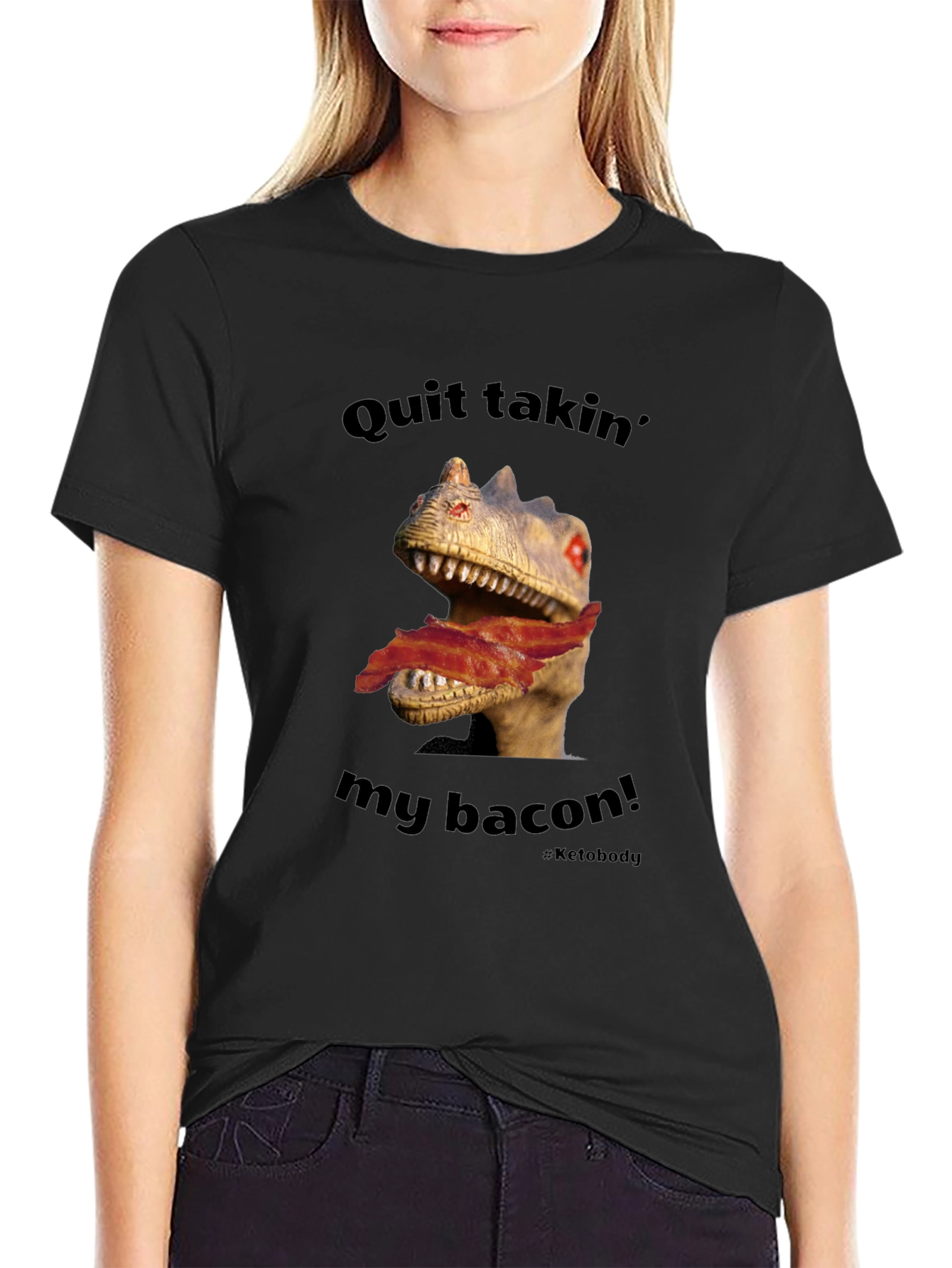 Dino Bacon Mens Graphic Tee - Funny Novelty Shirt