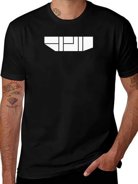 Geometric White Graphic on Black T-Shirt