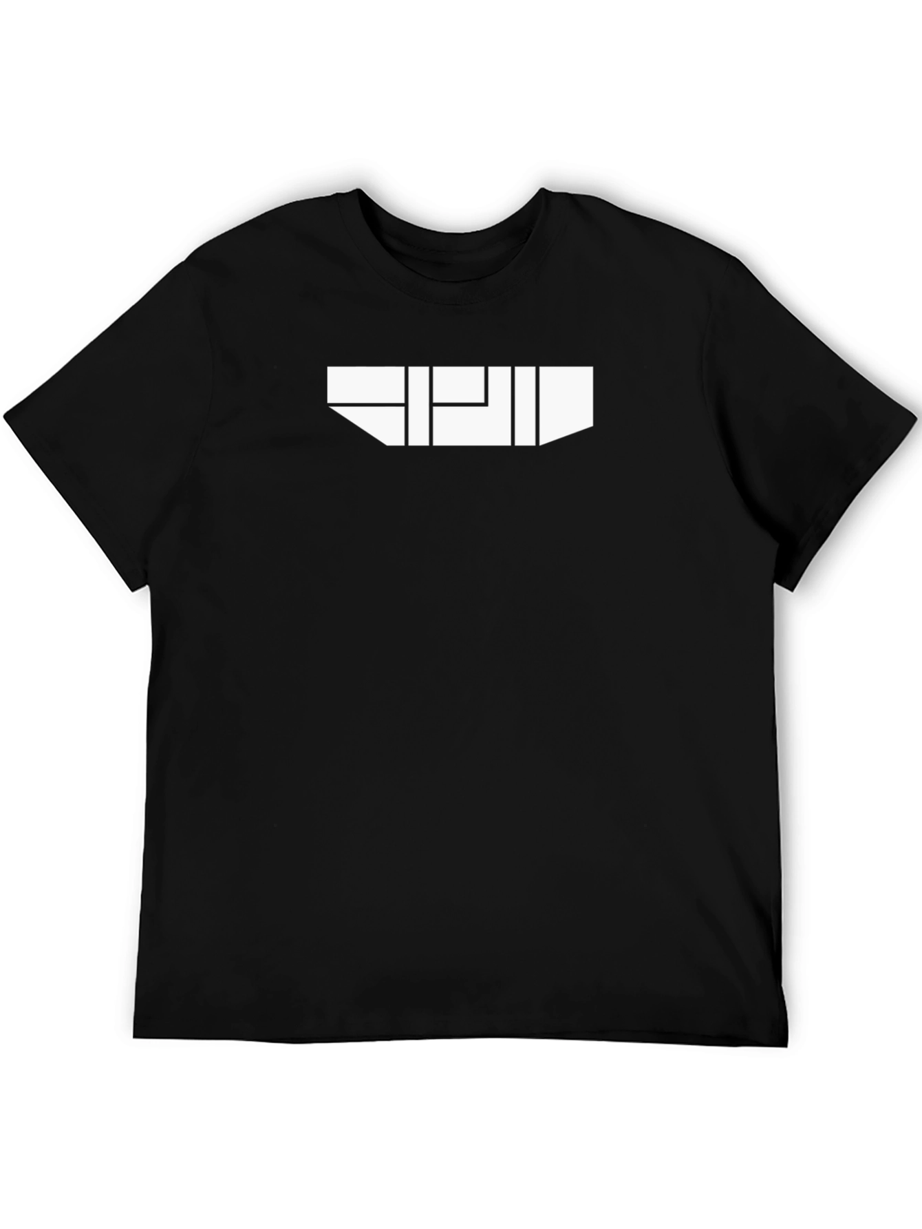 Geometric White Graphic on Black T-Shirt