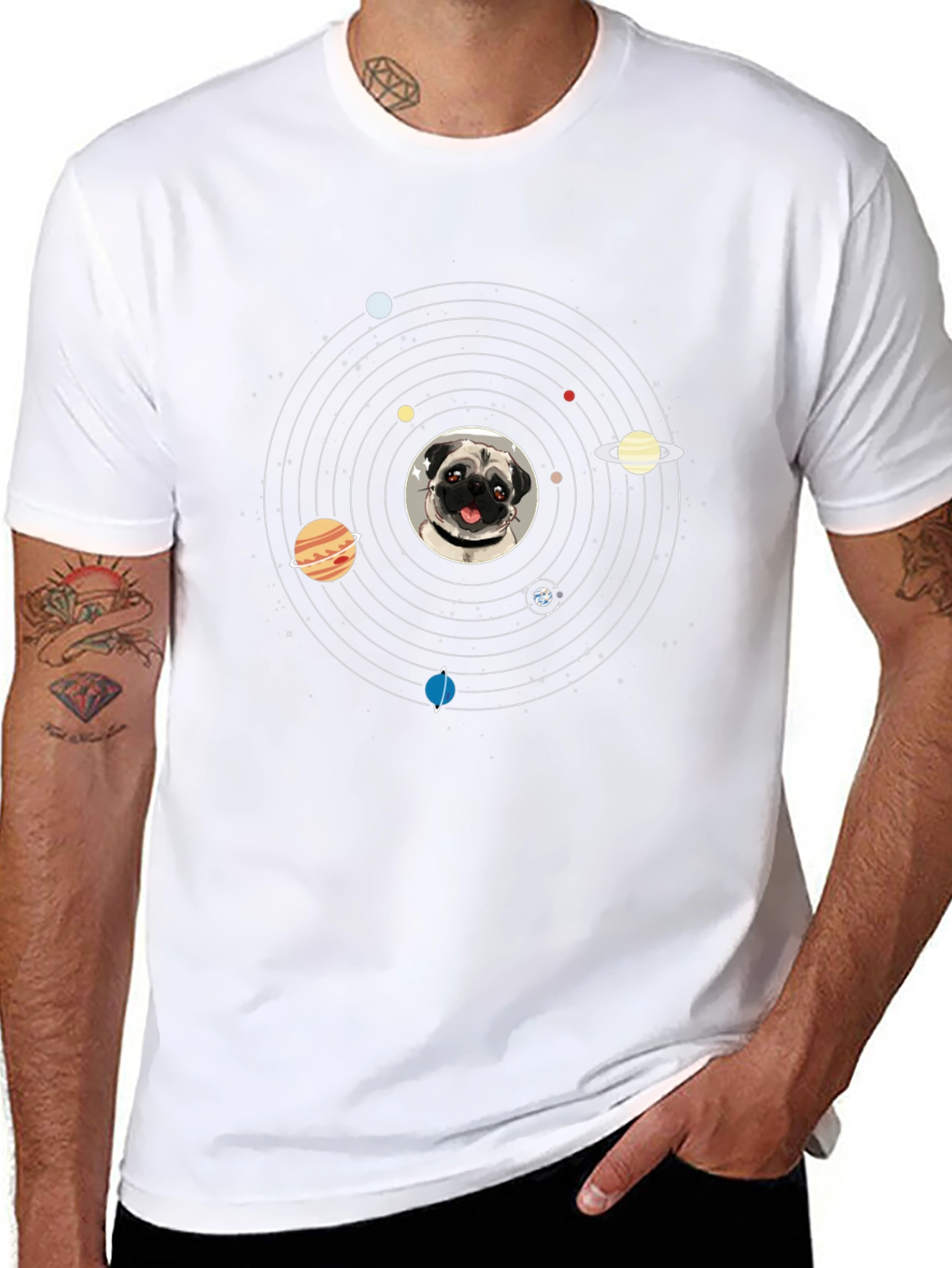 Pug in Space Mens Black T-Shirt