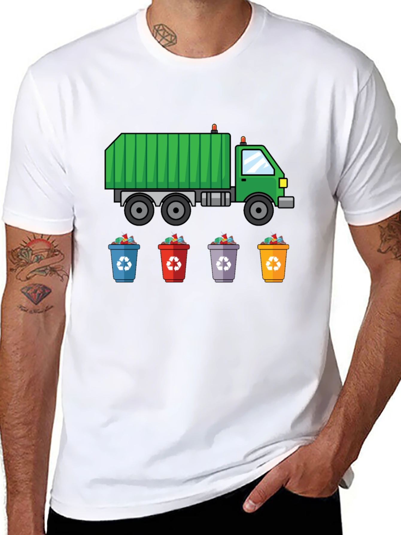 Garbage Truck & Recycling Bins Graphic T-Shirt
