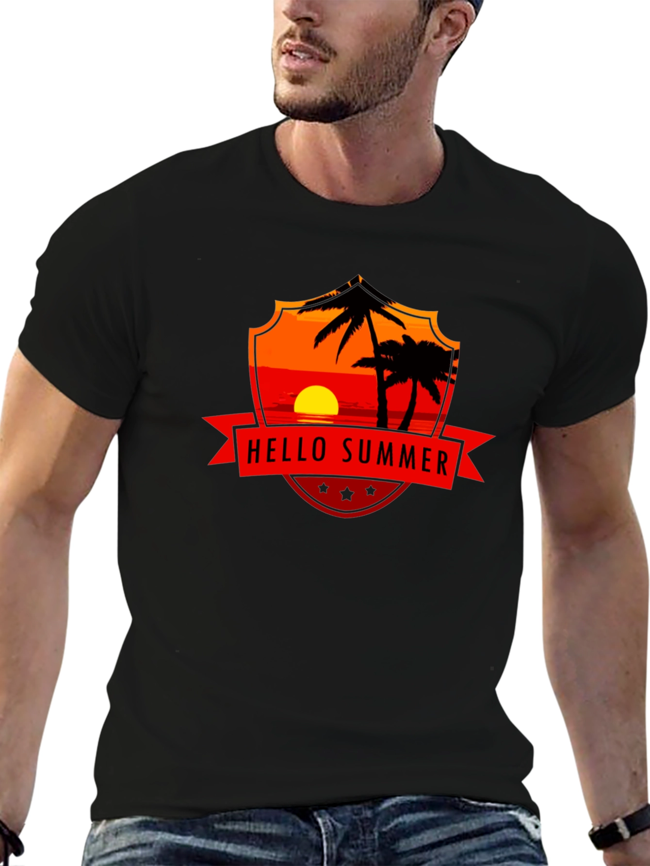 Hello Summer Graphic Tee - Black Cotton T-Shirt