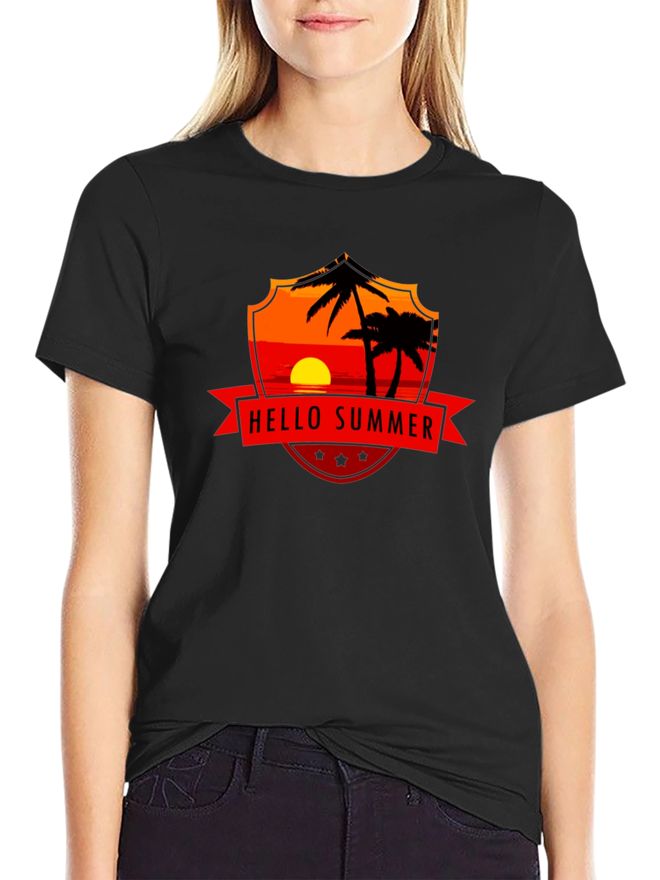 Hello Summer Graphic Tee - Black Cotton T-Shirt
