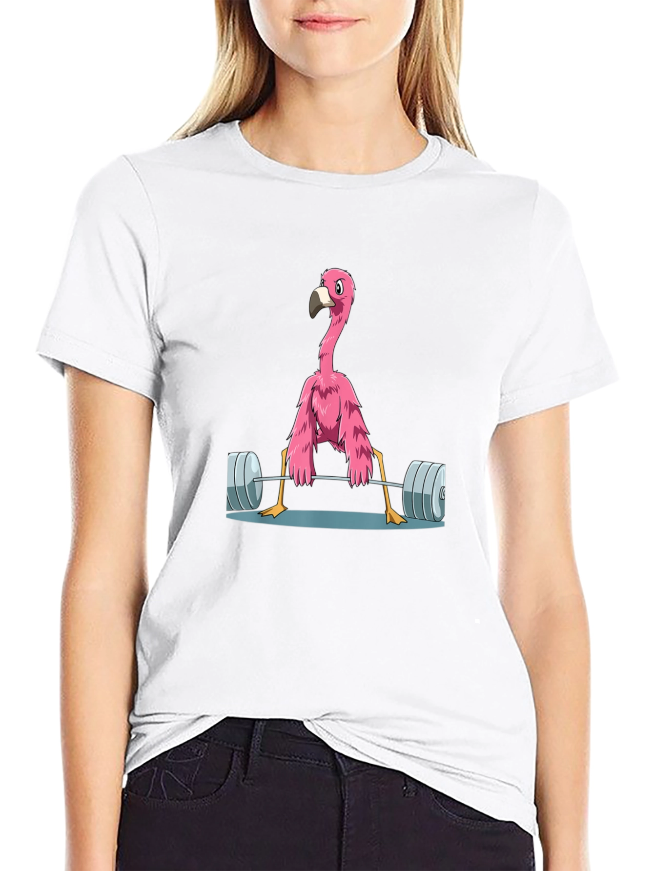 Flamingo Lifting Weights Graphic T-Shirt