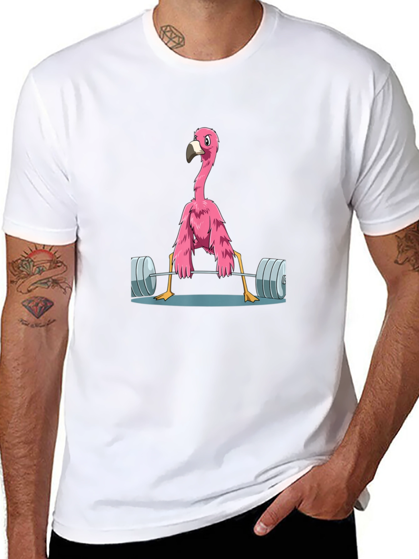 Flamingo Lifting Weights Graphic T-Shirt