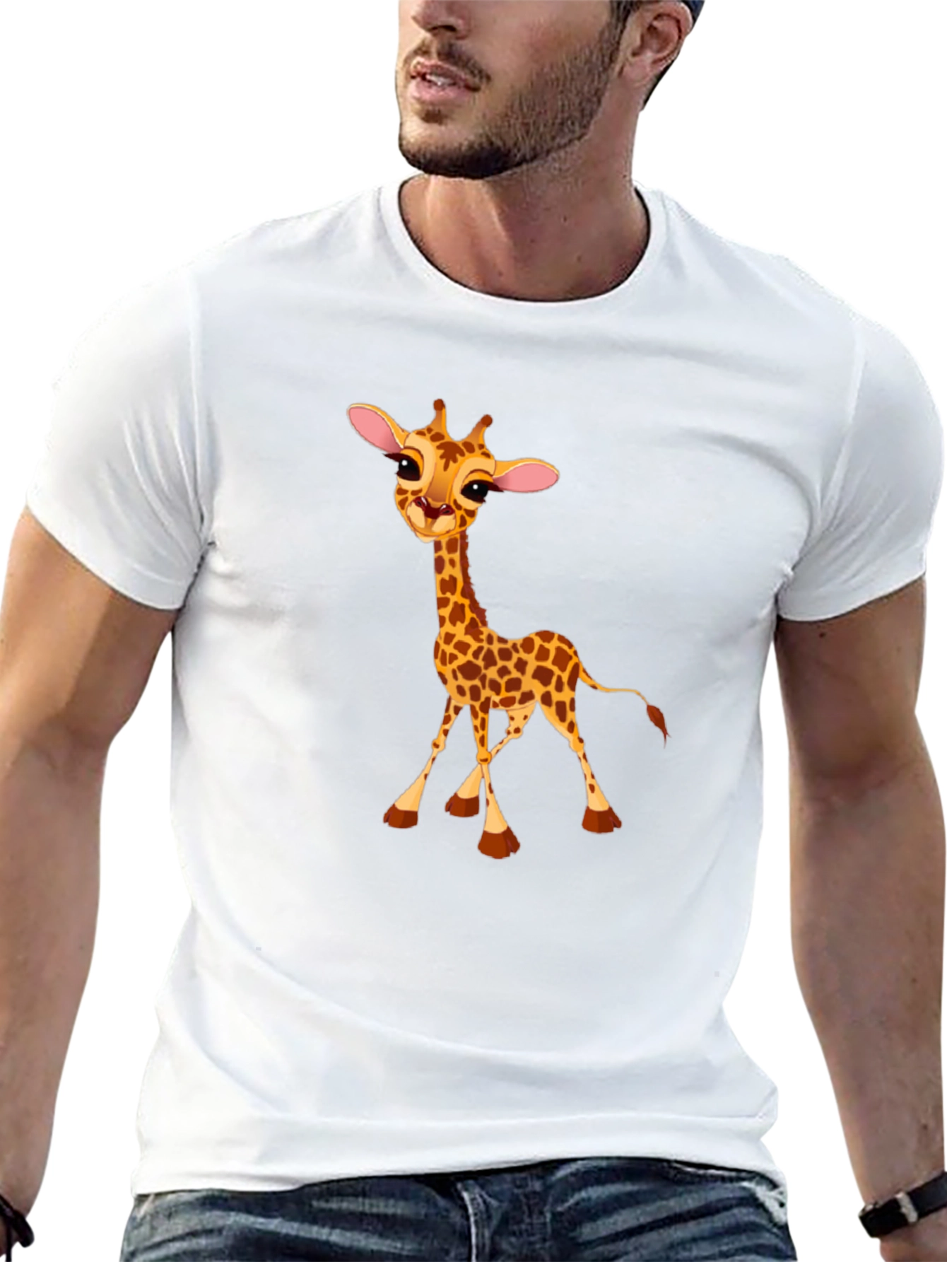 Cute Giraffe Print Black T-Shirt
