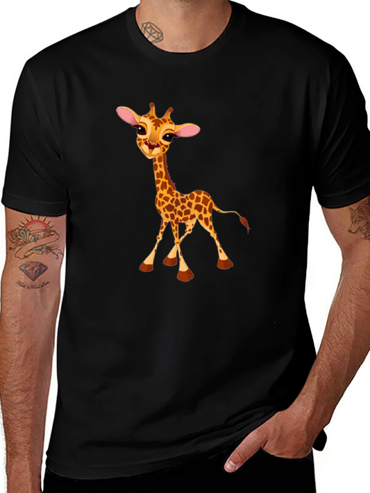 Cute Giraffe Print Black T-Shirt