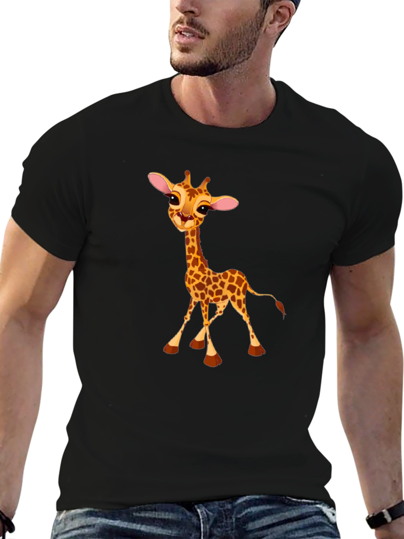 Cute Giraffe Print Black T-Shirt