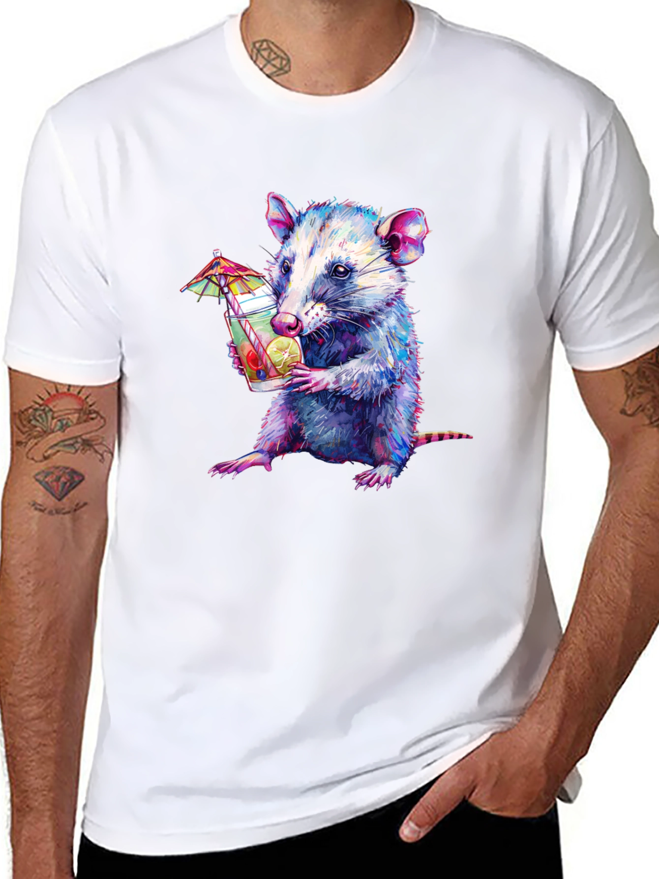Opossum Cocktail T-Shirt - Funny Animal Graphic Tee