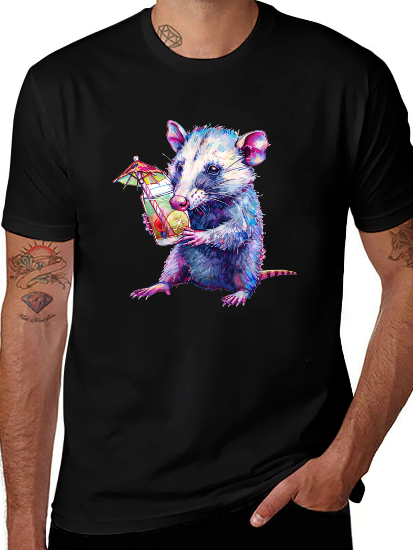 Opossum Cocktail T-Shirt - Funny Animal Graphic Tee