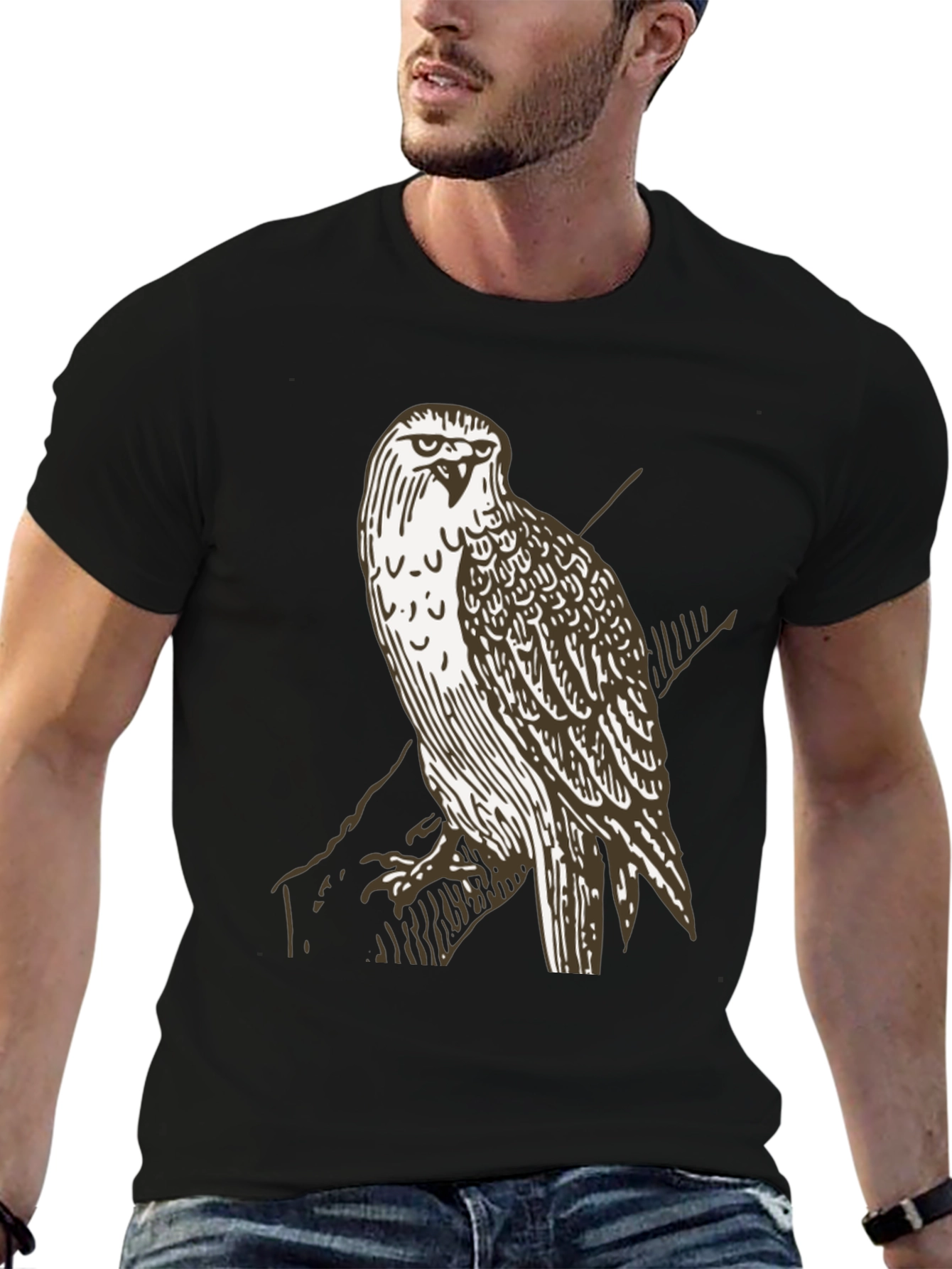 Hawk Graphic T-Shirt - Black Crew Neck Tee