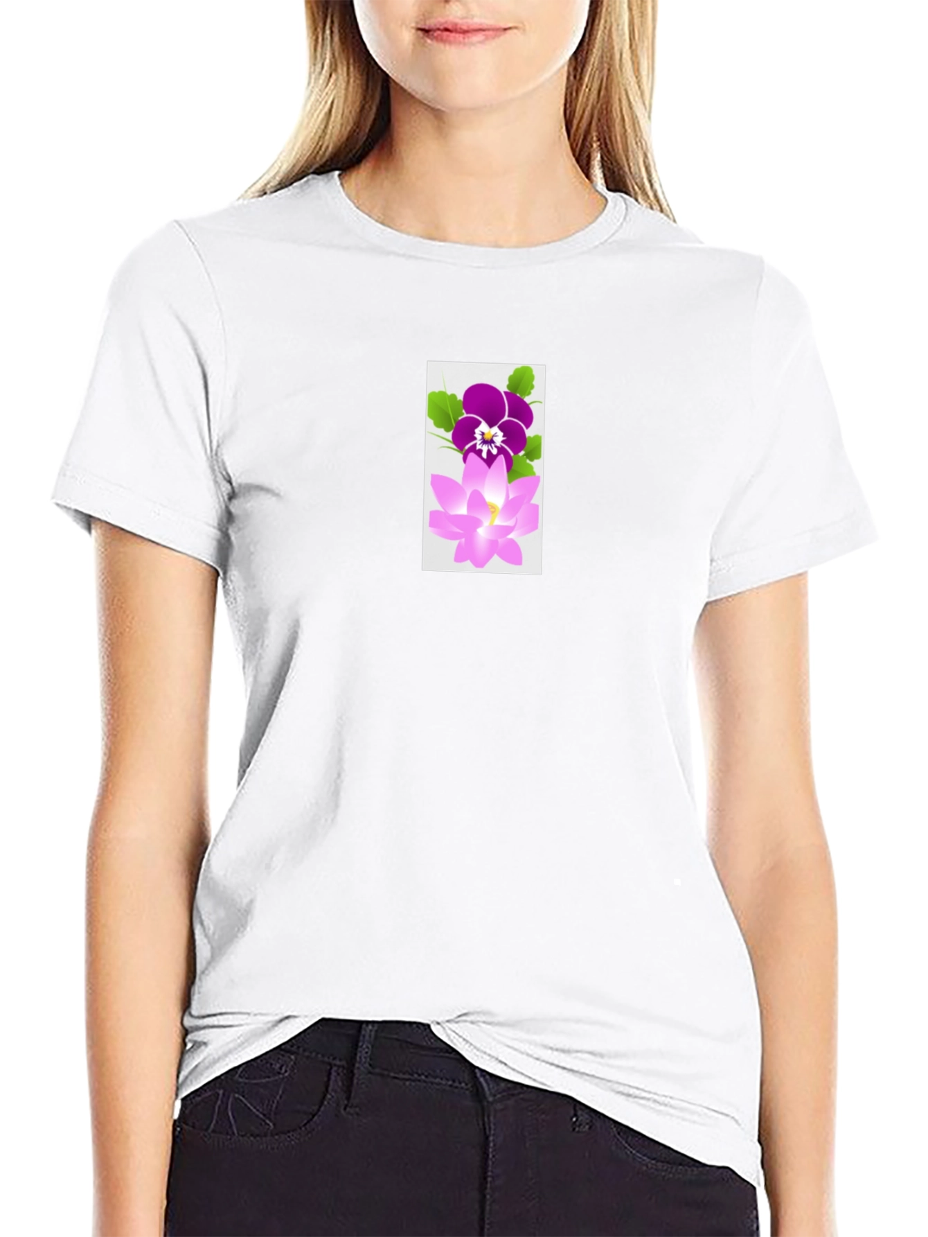 Black T-Shirt with Flower Design