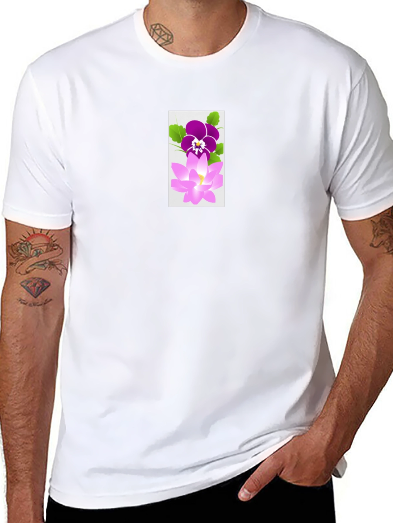 Black T-Shirt with Flower Design