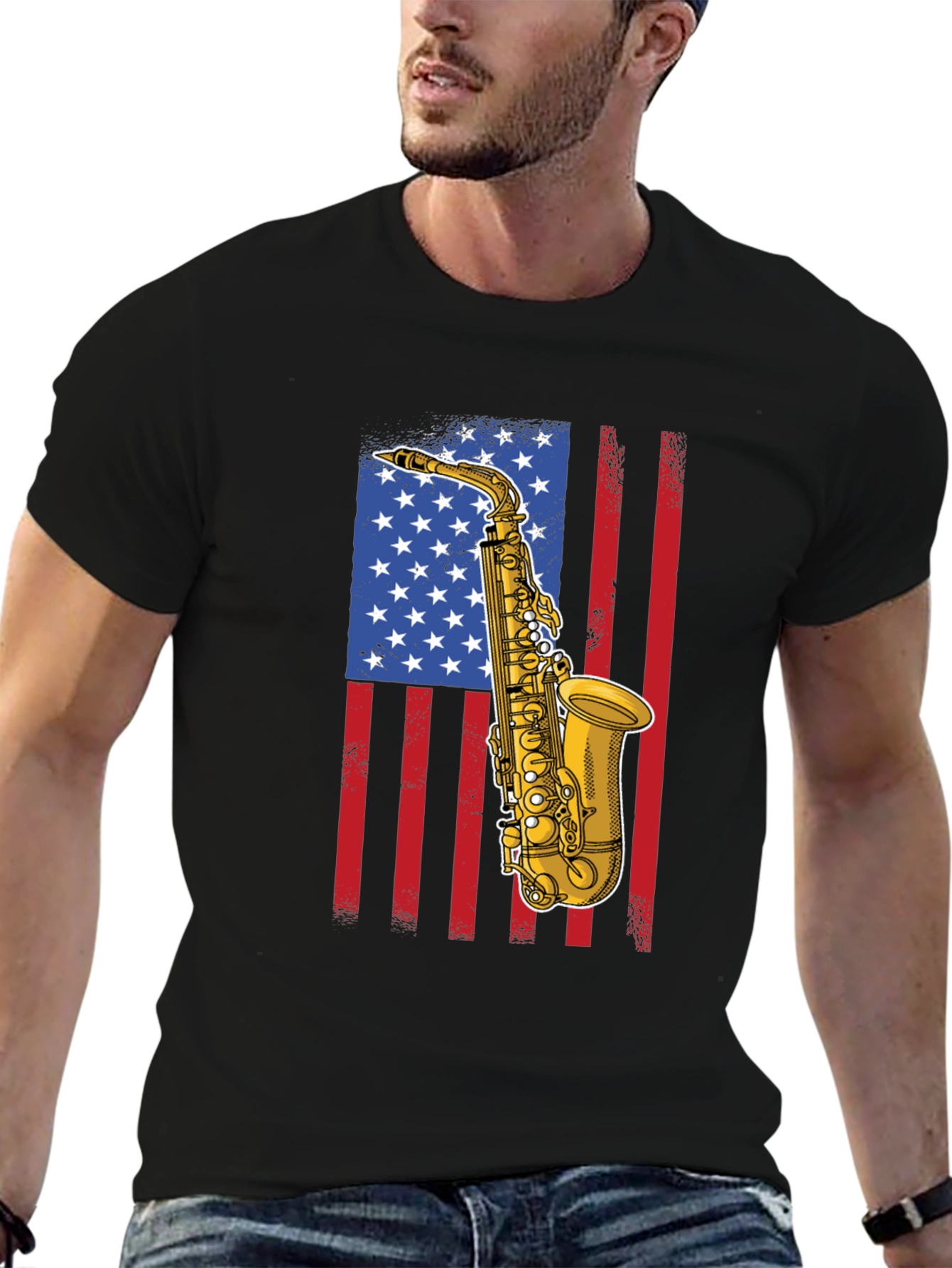 Saxophone American Flag Graphic Tee