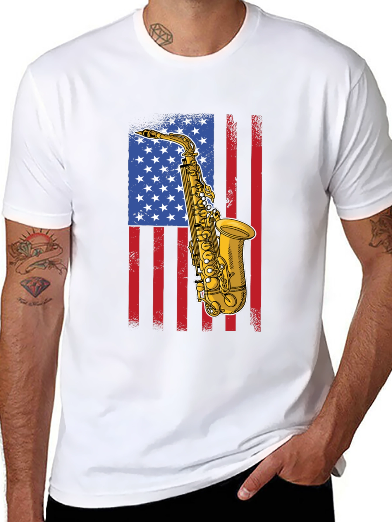 Saxophone American Flag Graphic Tee