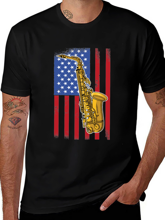 Saxophone American Flag Graphic Tee
