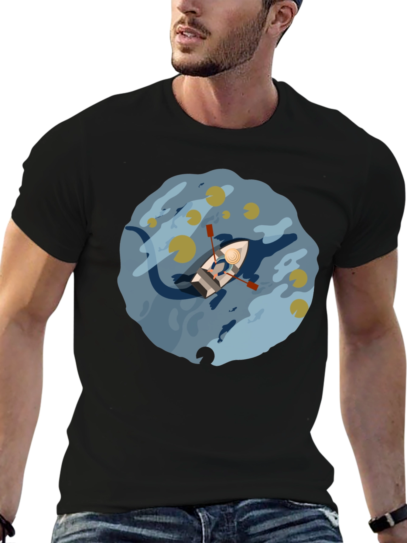 Rowboat Lake Graphic Tee - Black Cotton Comfort