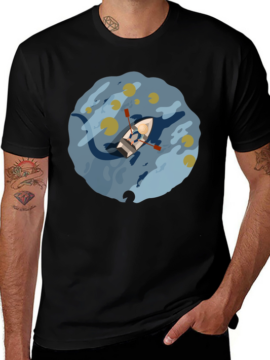 Rowboat Lake Graphic Tee - Black Cotton Comfort