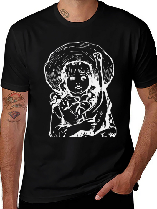 Black Graphic Tee - Vintage Doll Print