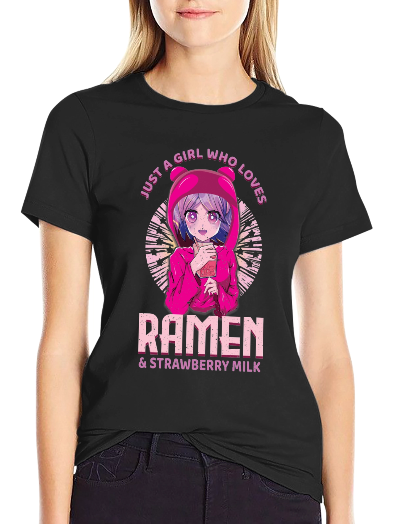 Ramen & Strawberry Milk Anime Girl T-Shirt