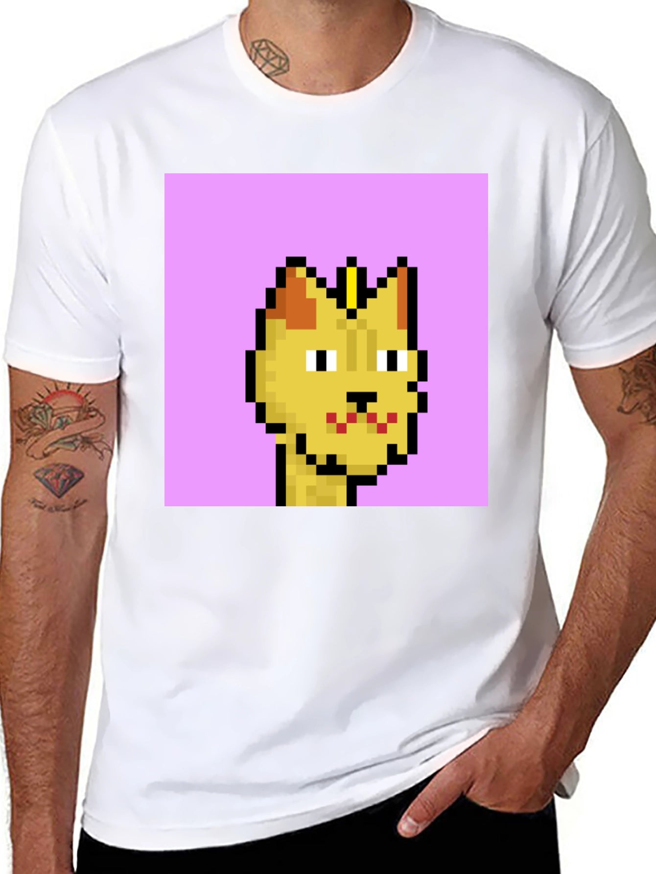 Pixel Cat Graphic Tee - Black Cotton T-Shirt
