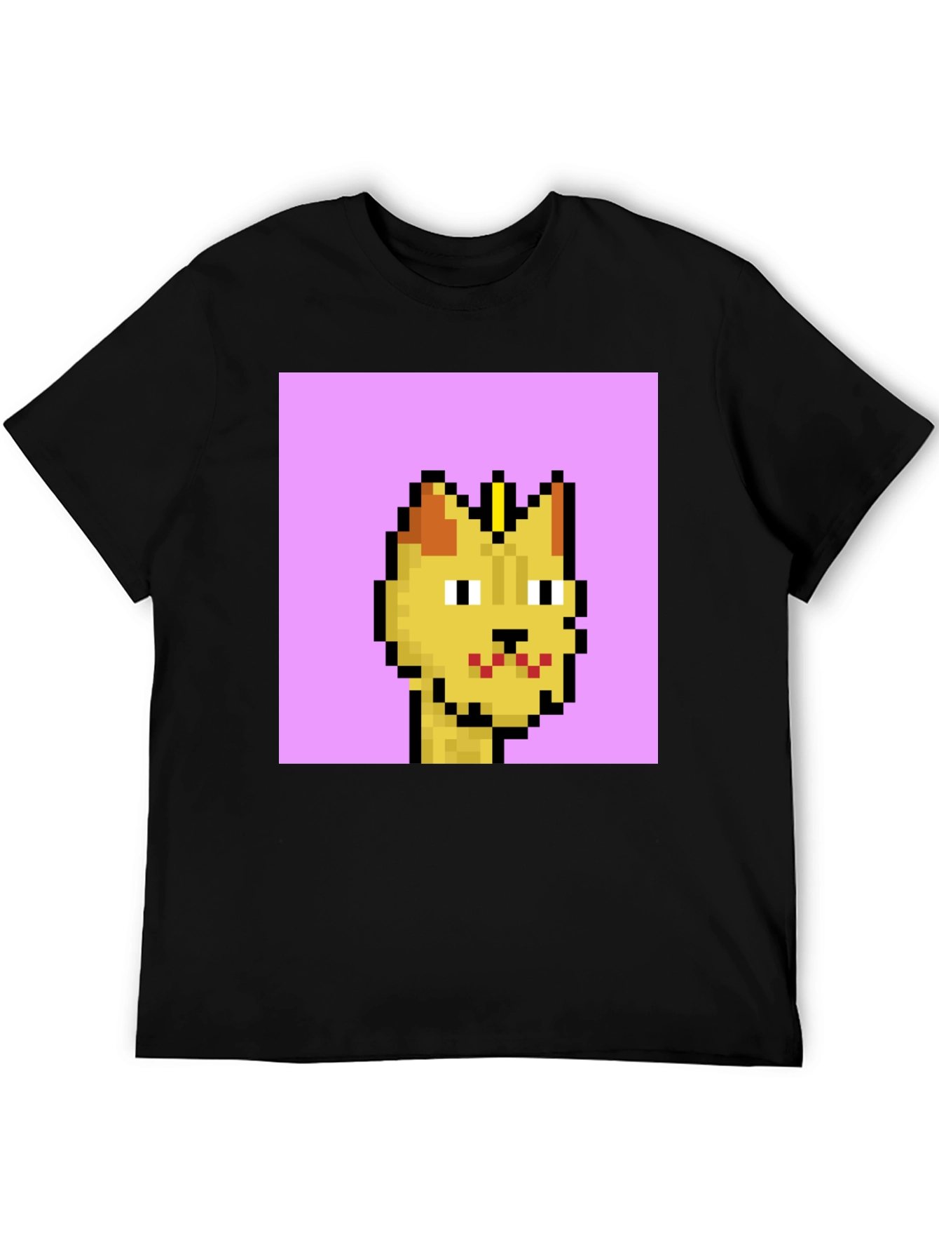 Pixel Cat Graphic Tee - Black Cotton T-Shirt