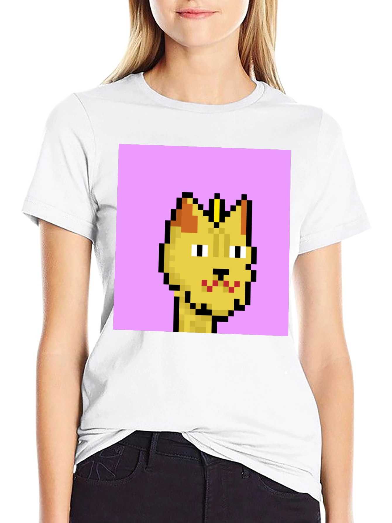 Pixel Cat Graphic Tee - Black Cotton T-Shirt