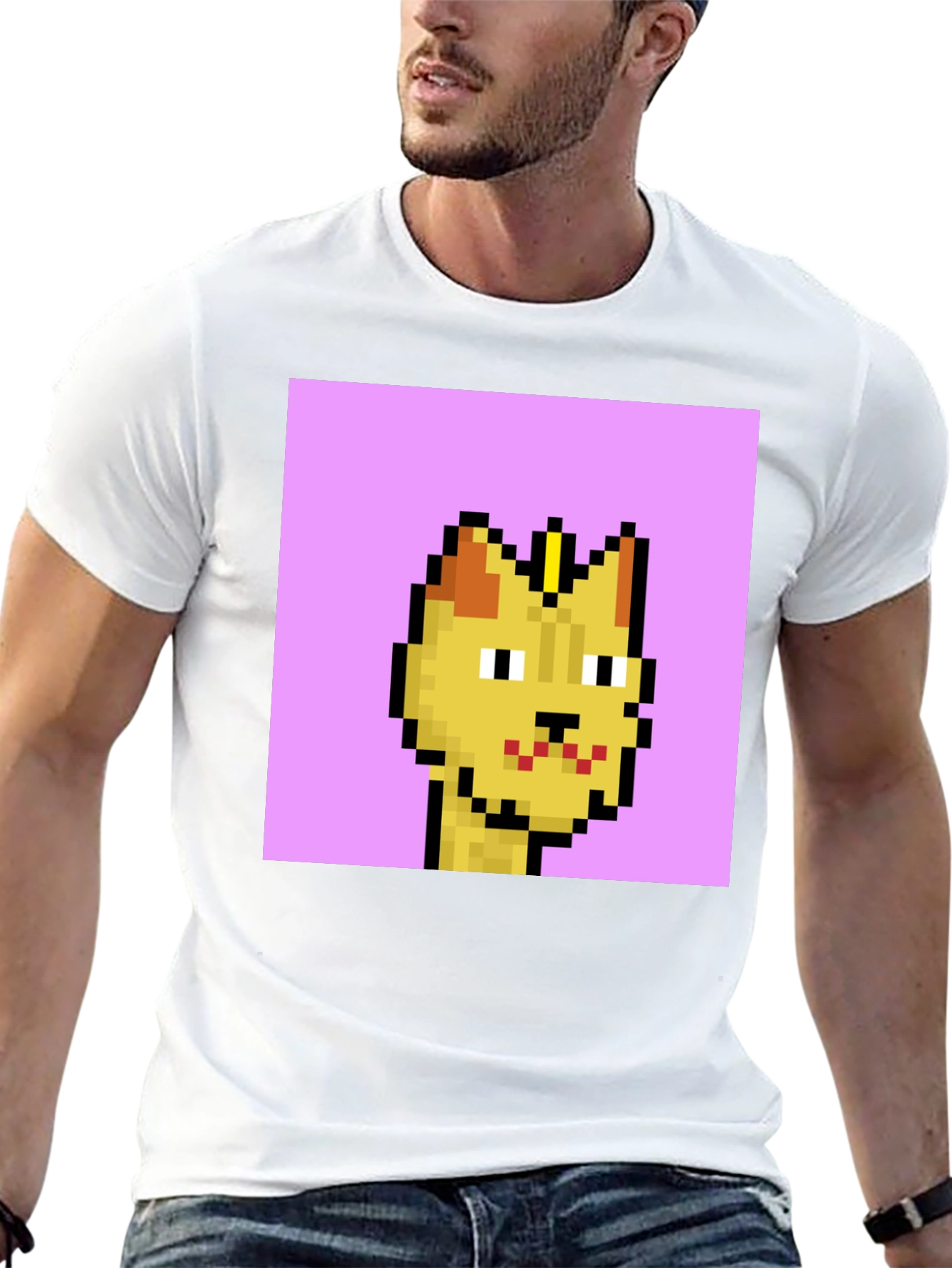 Pixel Cat Graphic Tee - Black Cotton T-Shirt