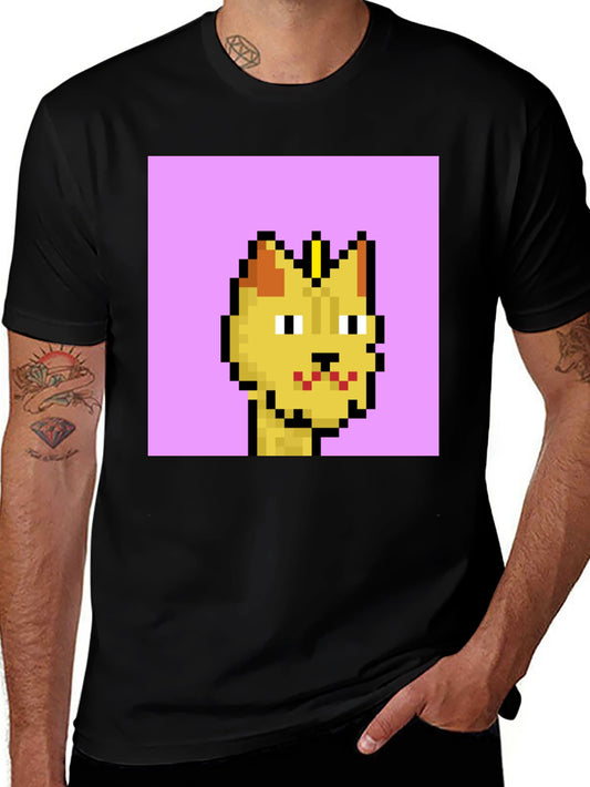 Pixel Cat Graphic Tee - Black Cotton T-Shirt