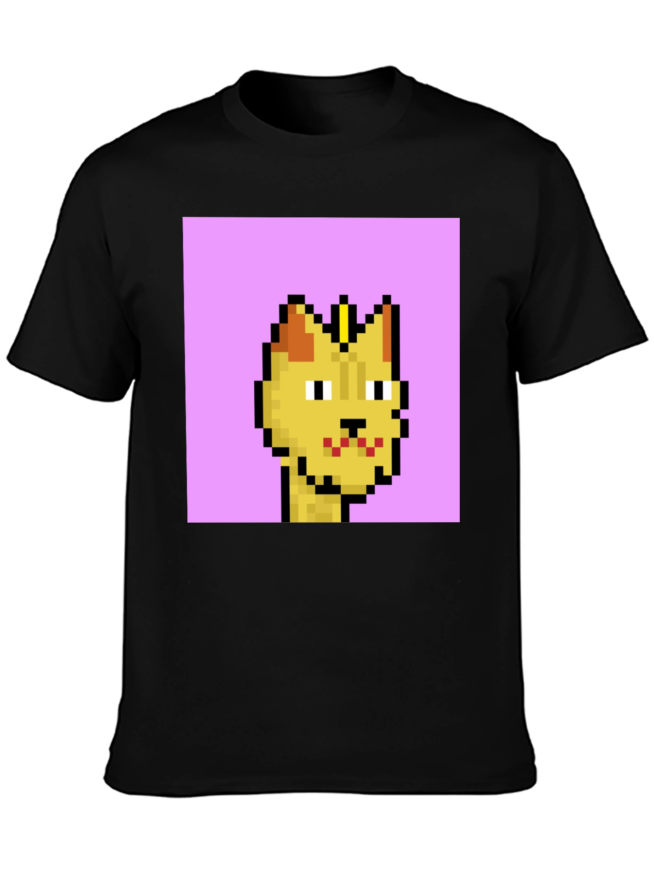 Pixel Cat Graphic Tee - Black Cotton T-Shirt
