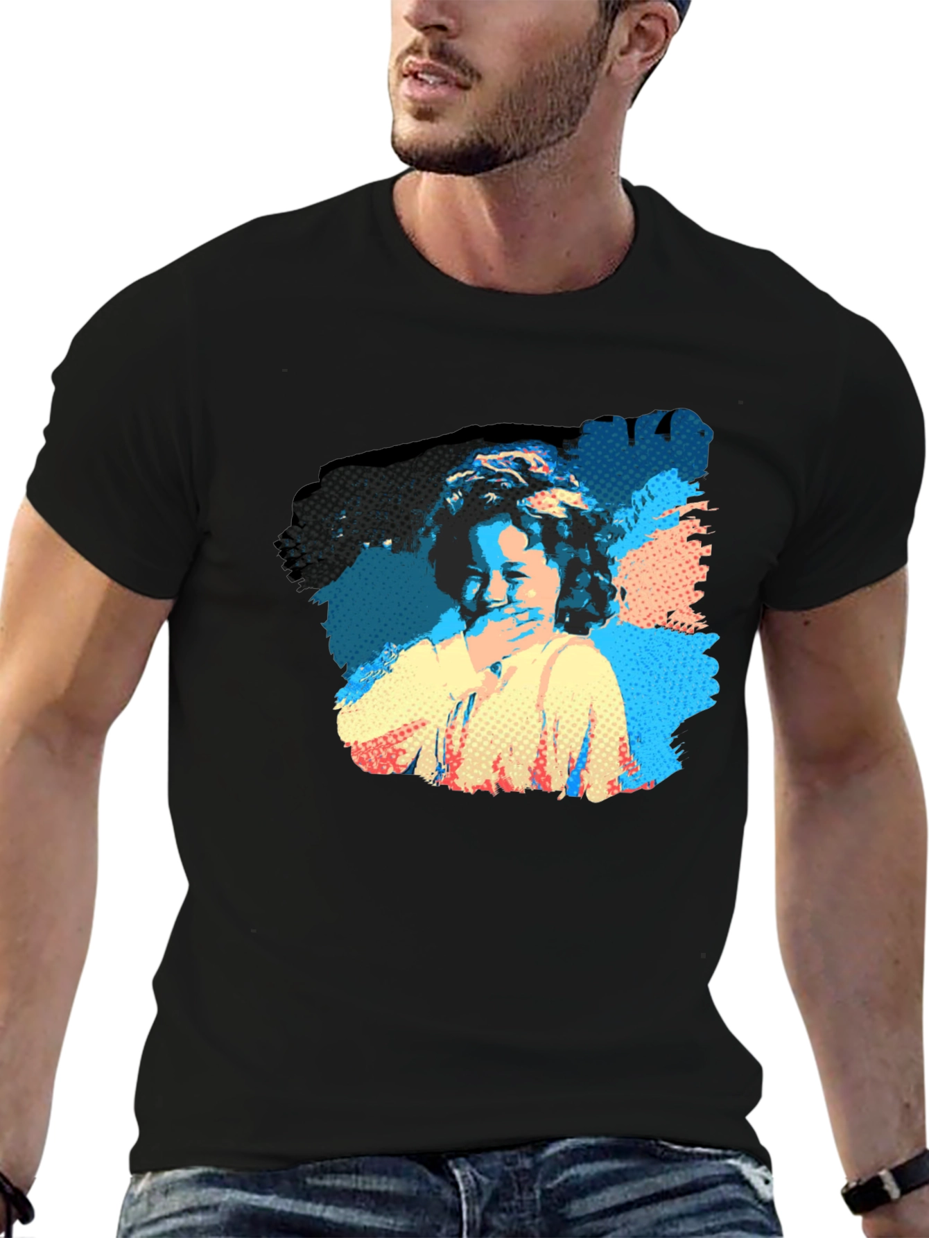 Pop Art Laughing Girl Black T-Shirt