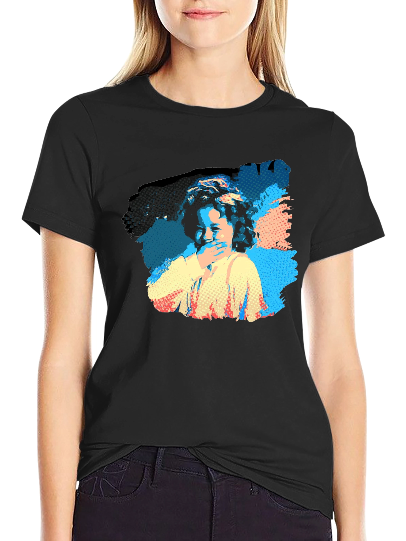 Pop Art Laughing Girl Black T-Shirt