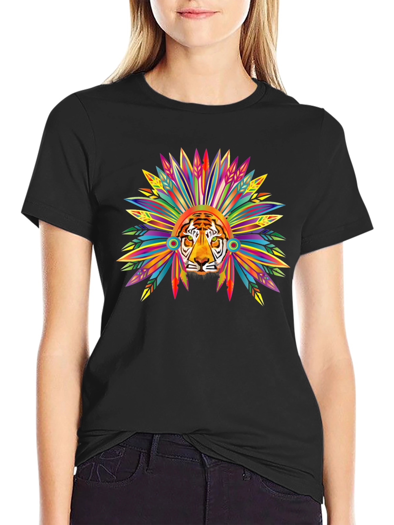 Tiger Headdress Graphic T-Shirt - Bold Tribal Style