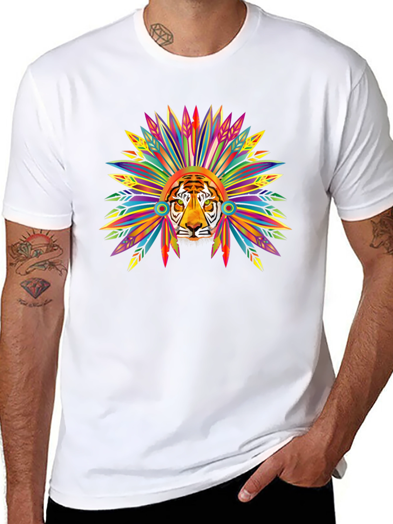 Tiger Headdress Graphic T-Shirt - Bold Tribal Style