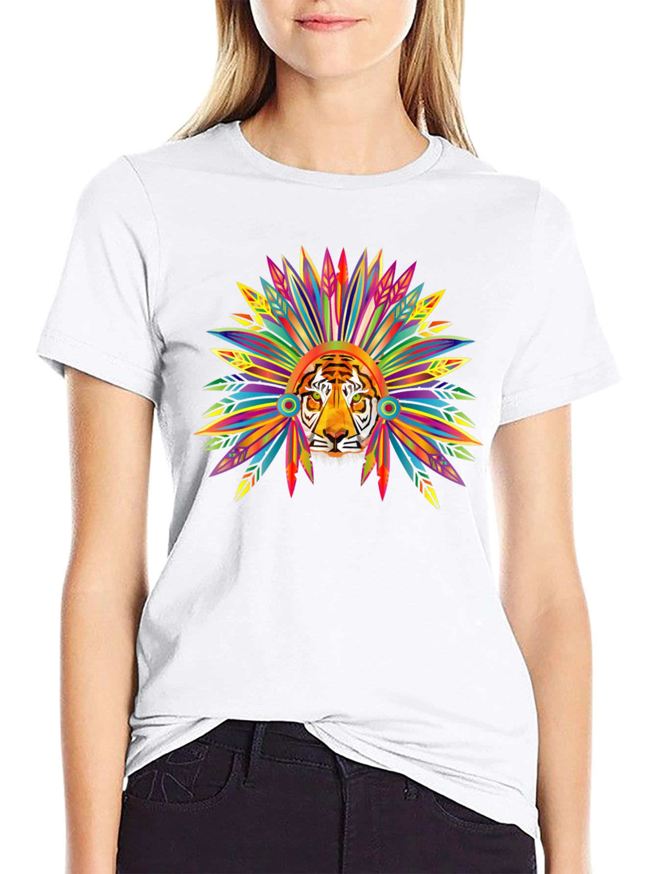 Tiger Headdress Graphic T-Shirt - Bold Tribal Style