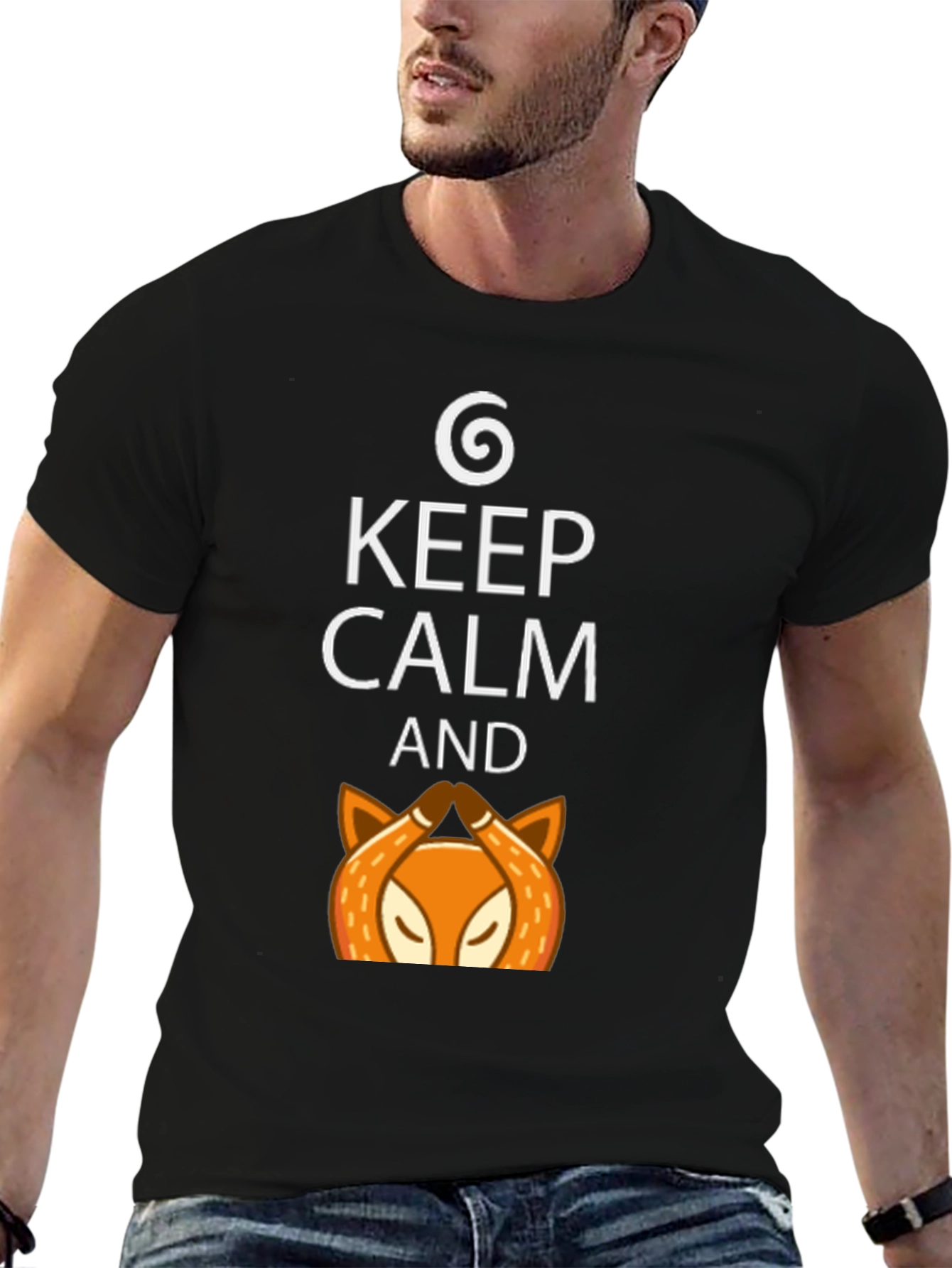 Keep Calm Fox Graphic Tee - Mens Black T-Shirt