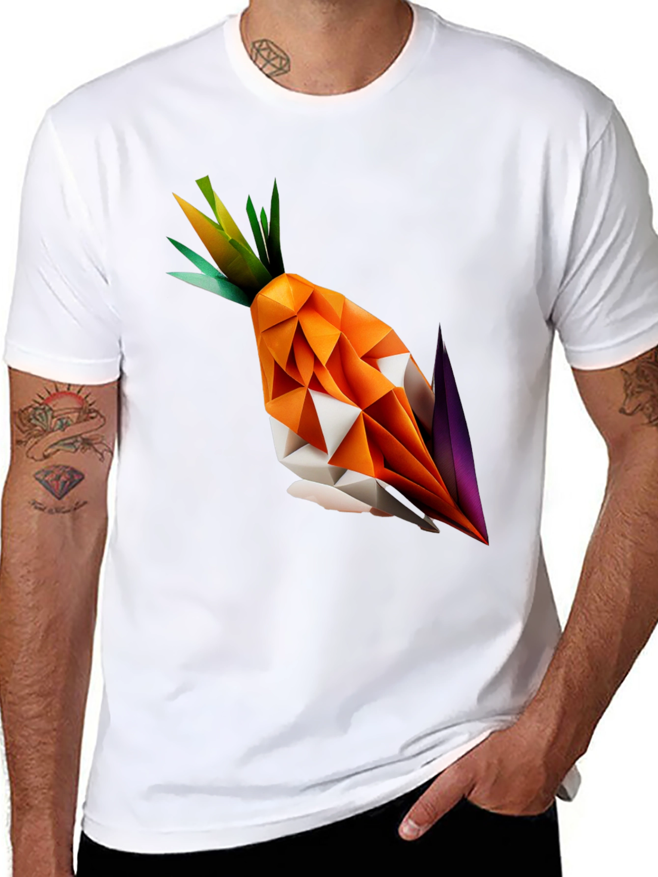 Geometric Origami Carrot Black T-Shirt