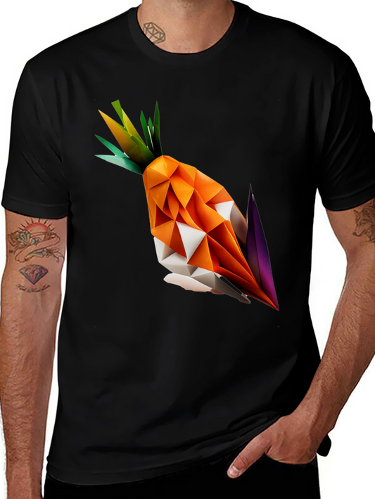 Geometric Origami Carrot Black T-Shirt